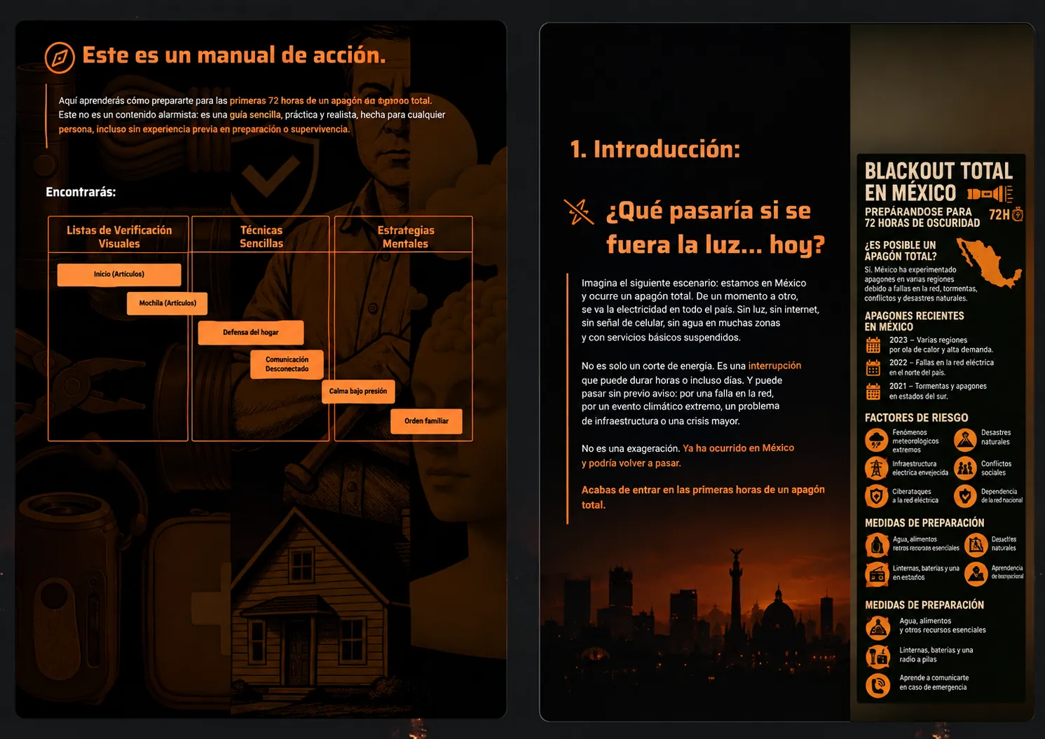 Vista previa de páginas interiores del ebook Apagón Total: manual de acción e introducción sobre apagones en México